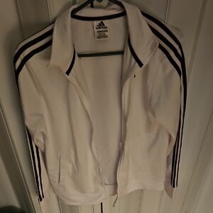 Adidas Big Boys White Bomber Jacket with Black Stripes